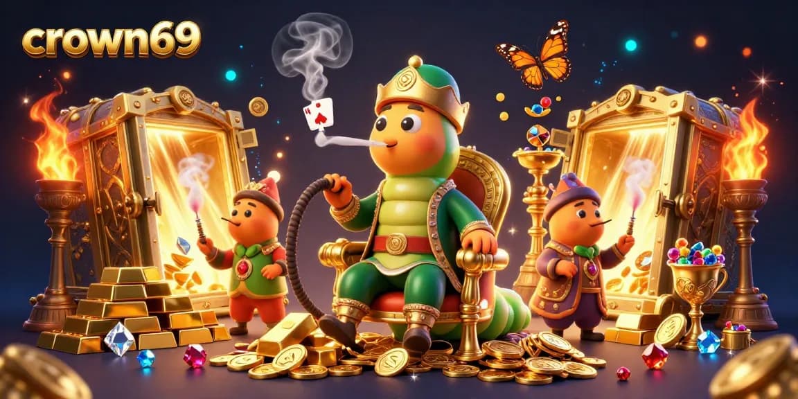 Experience the thrill of crown69 with a vibrant 3D illustration showcasing a unique hookah-master in a casino dream.