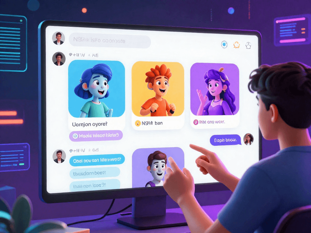 Interactive ai porn chat interface with animated characters, showcasing dynamic visuals and engagement.