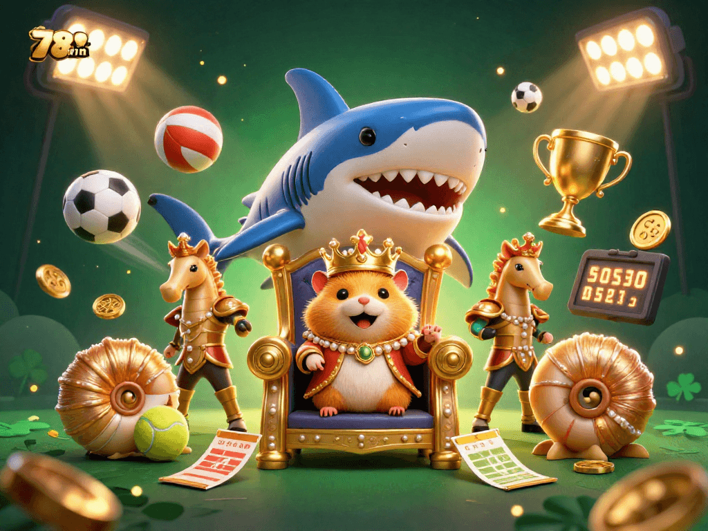 Experience the thrilling action of 789win with a vibrant 3D casino illustration featuring a golden hamster king in a majestic setting.