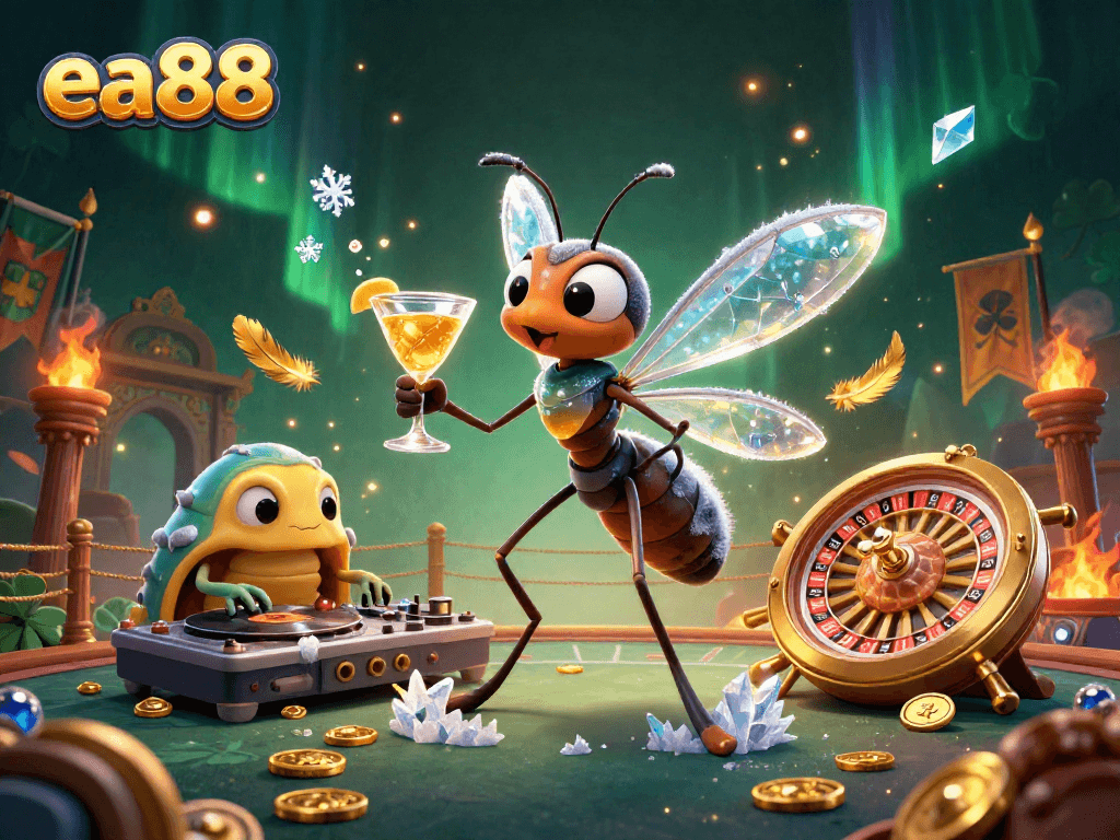 Experience thrilling gaming at ea88, where a frozen mosquito mascot, trilobite DJ, and golden roulette ignite the excitement.