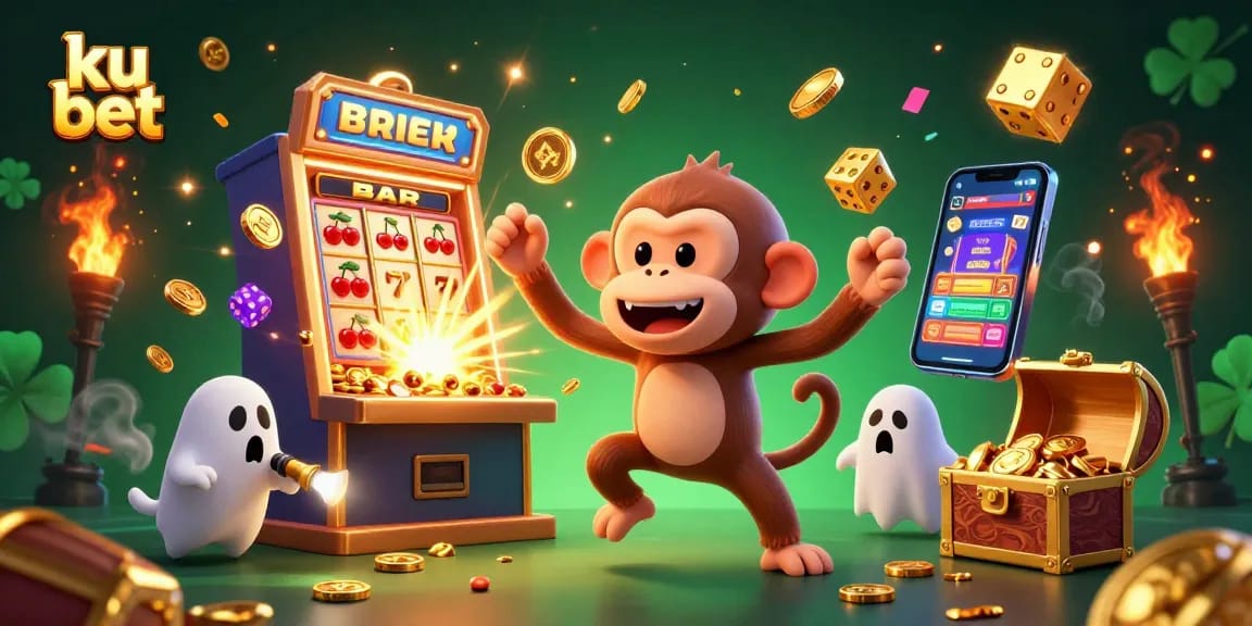 Engage in thrilling casino action with ku bet as golden coins and symbols burst from a dynamic slot machine.