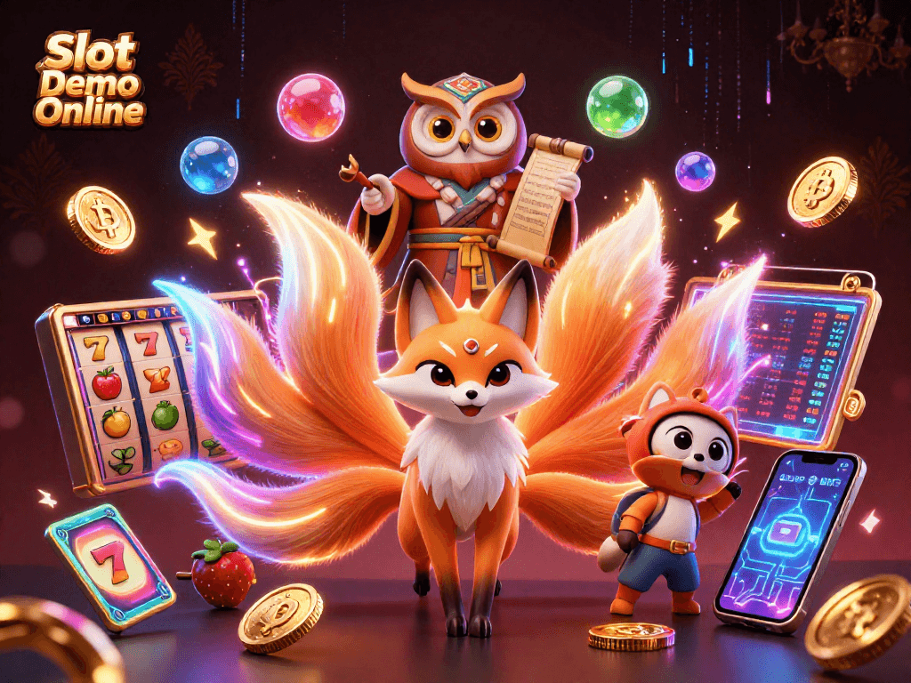 Play Slot Demo Online with vibrant 3D characters and dynamic casino elements for an immersive experience.