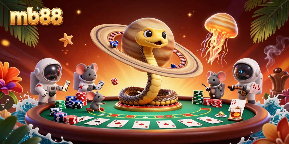 Experience the thrill of mb88 with vibrant gaming action featuring a roulette wheel and poker activities.
