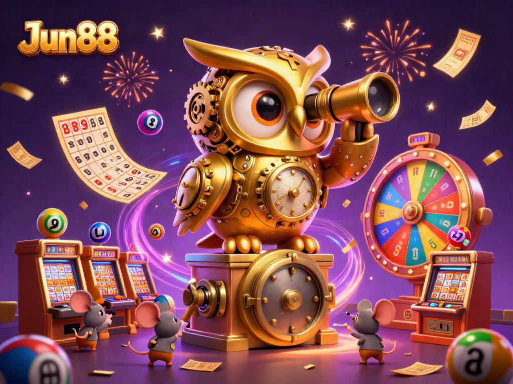Experience thrilling gameplay at Jun88 with a magical owl observing the vibrant casino action.