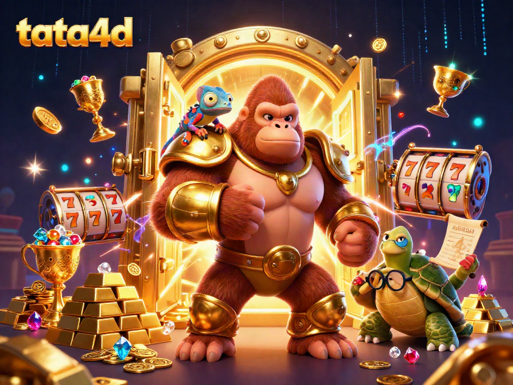 Experience thrilling gameplay at tata4d with powerful characters surrounded by vibrant slot elements.