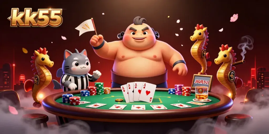 Experience excitement at kk55 with a lively underwater poker game featuring unique characters!