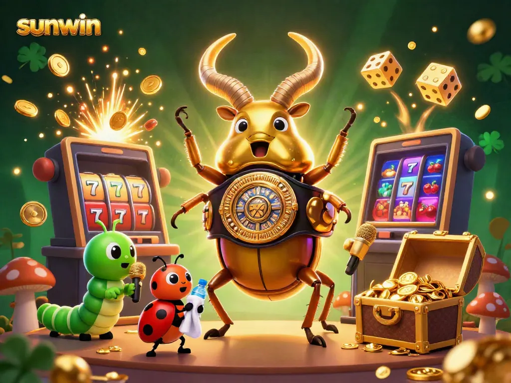 Experience the excitement with sunwin as a giant beetle faces off in a colorful casino showdown.