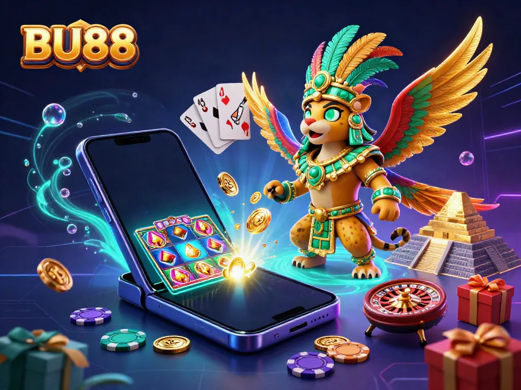 Experience thrilling gameplay at BU88 with dynamic casino elements bursting with vibrant colors and rich detail.