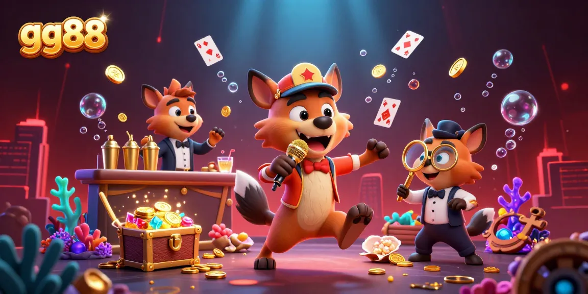 Engage with the vibrant comedy casino scene as gg88 hyenas entertain in a colorful underwater backdrop.