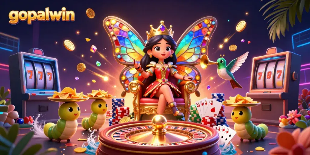 Experience gaming excitement at gopalwin with vibrant casino elements and characters.