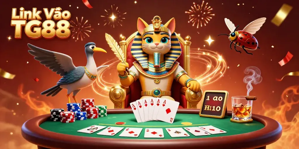 Join the excitement at Link Vào TG88 with a vibrant 3D casino scene showcasing action-packed gaming elements.