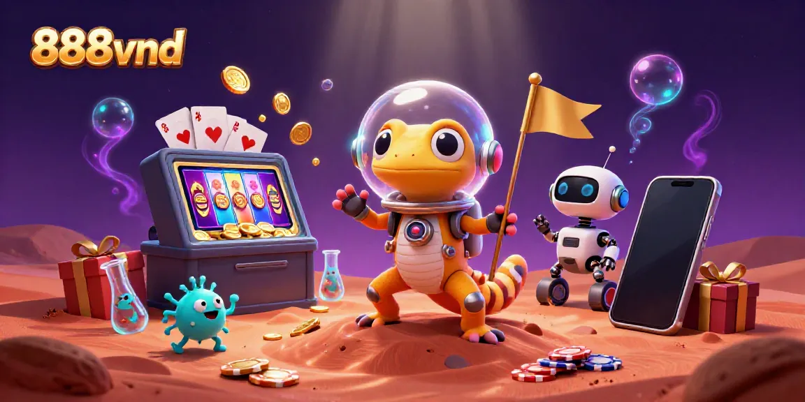 Play slots in an exciting Martian landscape with 888vnd and vibrant casino elements.