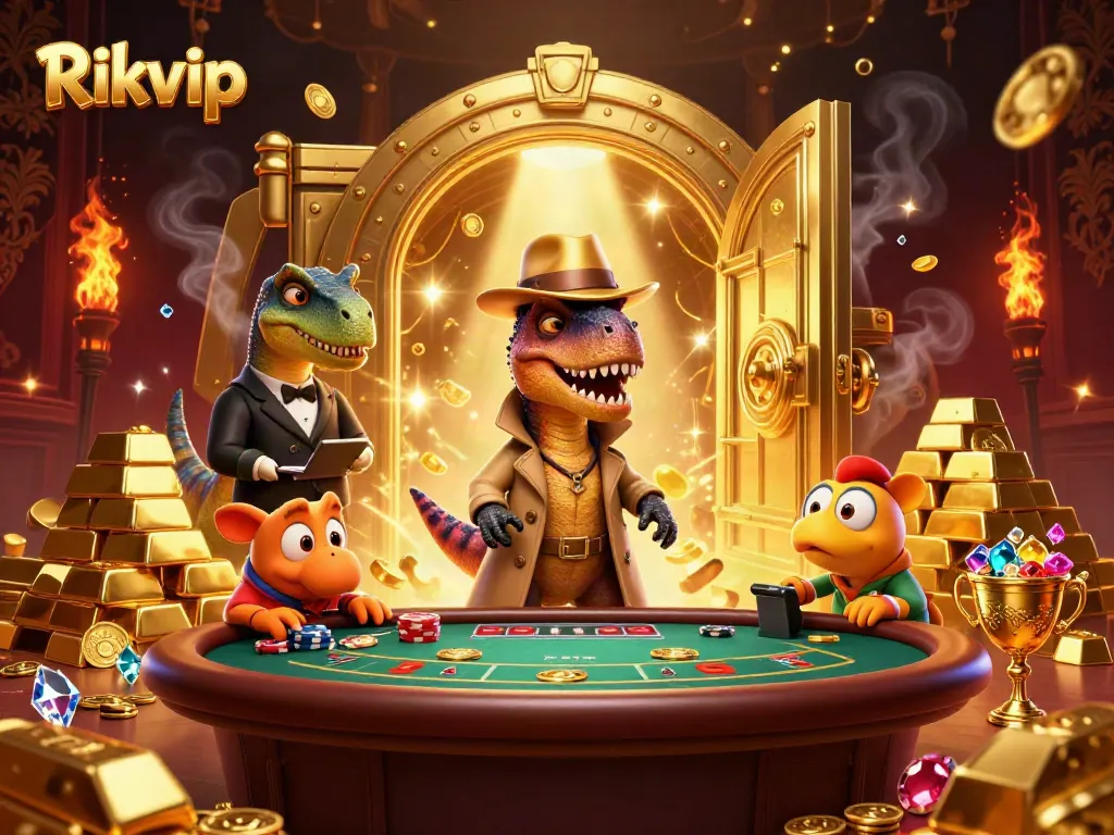 Engage in thrilling gameplay at Rikvip with a clever velociraptor and a vigilant pit boss.