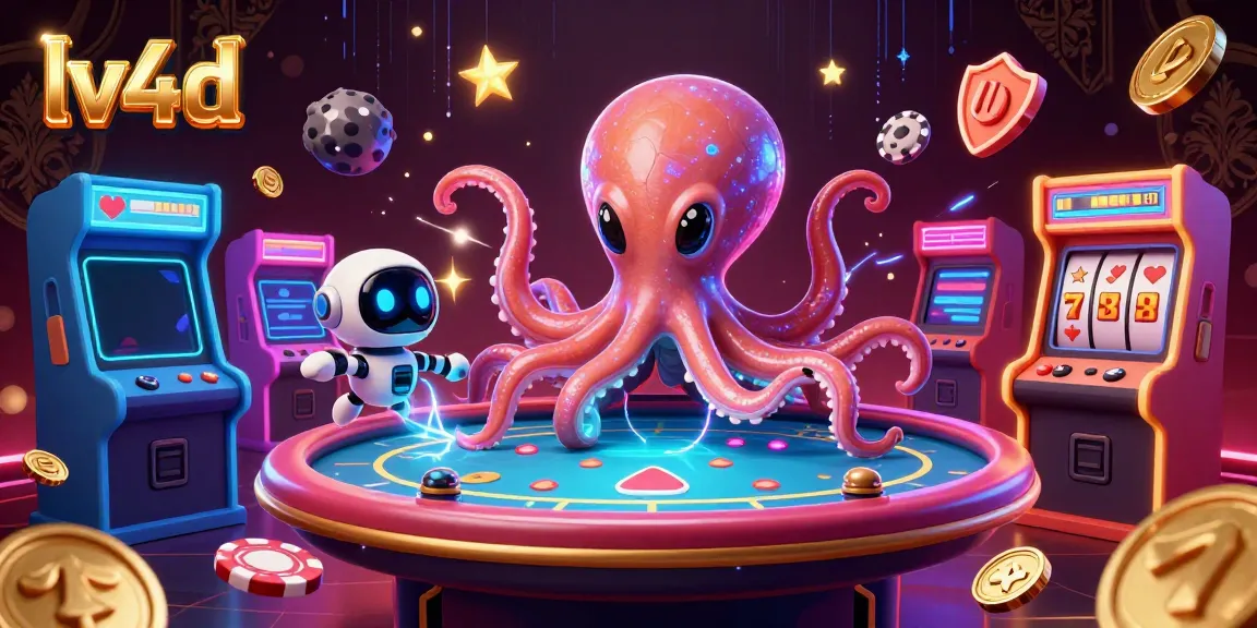 Engage with LV4D's thrilling gaming universe featuring alien octopus and poker elements.