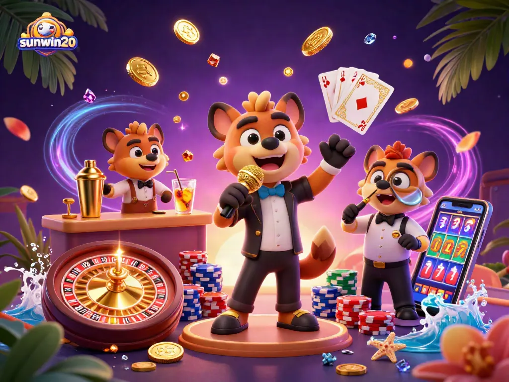Experience thrilling games at sunwin20's vibrant casino scene with comedic hyena characters and exciting gambling elements.