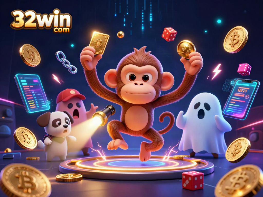 Experience the thrill of 32win com's immersive casino world with a mischievous monkey and ghost-hunter pup.
