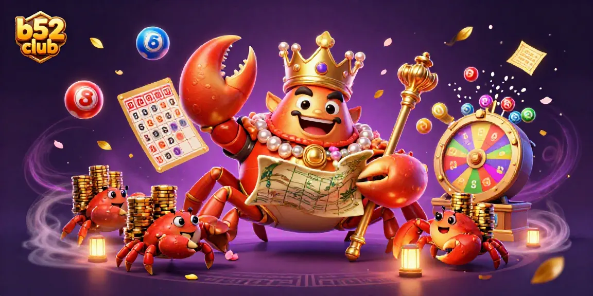 B52 Club showcases a vibrant scene with a golden crab emperor and lottery elements, perfect for immersive gameplay.
