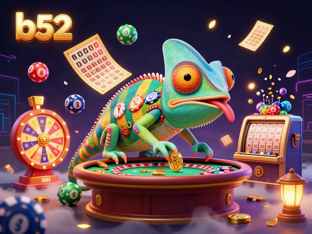 Watch the b52 chameleon casino owner seize golden coins amid a vibrant casino scene.