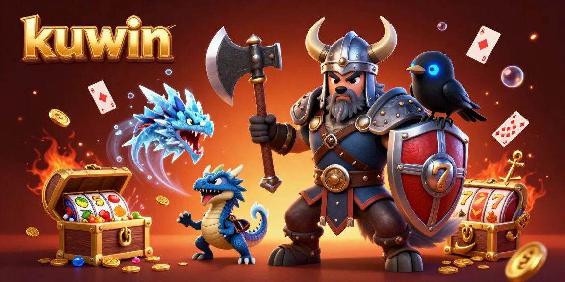 Kuwin Viking wolf warrior and dragon engaged in a thrilling gambling scene with vibrant slot elements.