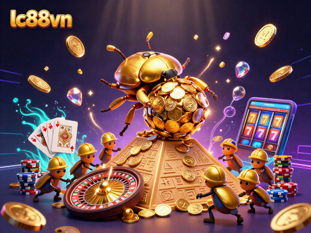 Experience exciting gaming adventures with lc88vn, featuring vibrant golden coins and animated casino elements.