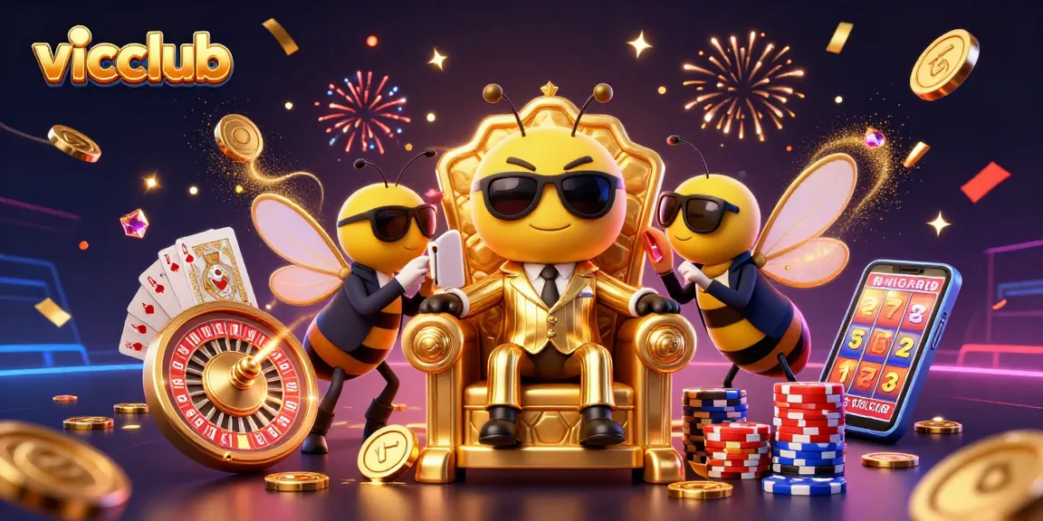 Win big at vicclub with thrilling games, golden coins, and dazzling casino elements!