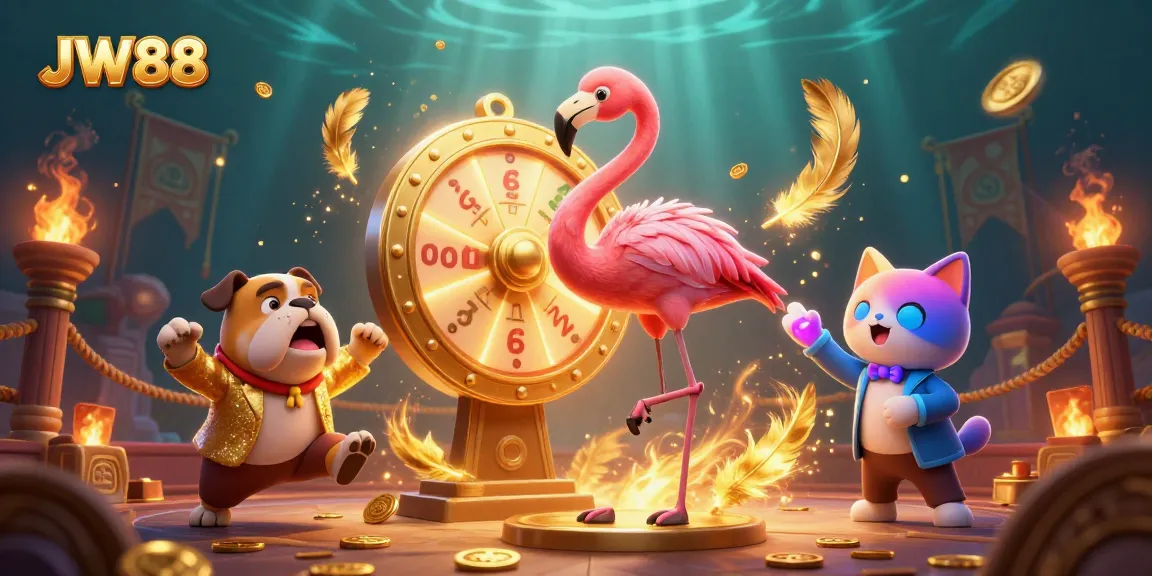 Engage in thrilling gameplay at JW88, showcasing exciting wheel spins and vibrant casino elements.