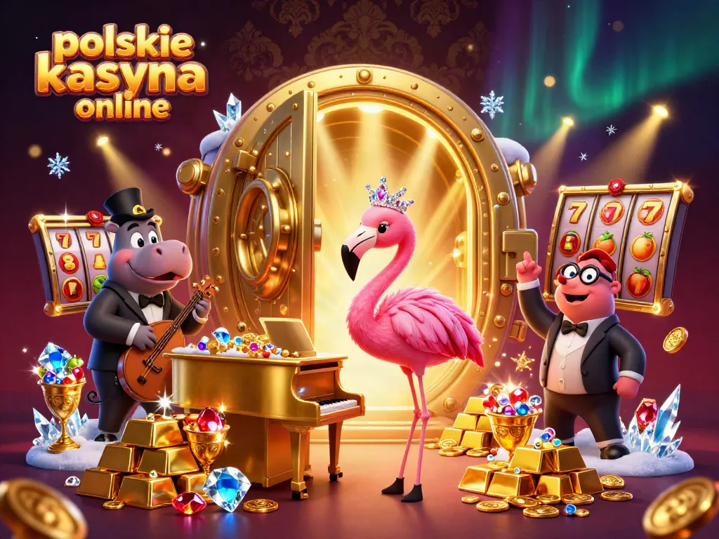 Engage with polskie kasyna online in a vibrant 3D casino scene featuring lively characters and dynamic gaming elements.