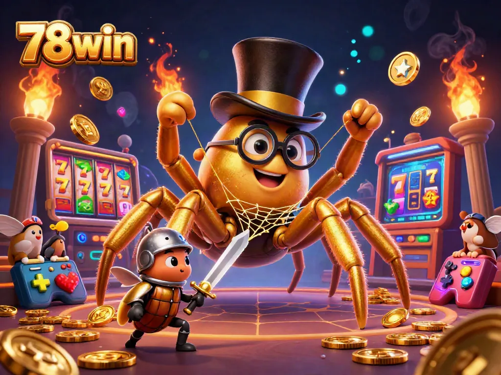 Experience thrilling gaming action with 78win's colorful slots and dynamic characters in a vibrant casino scene.