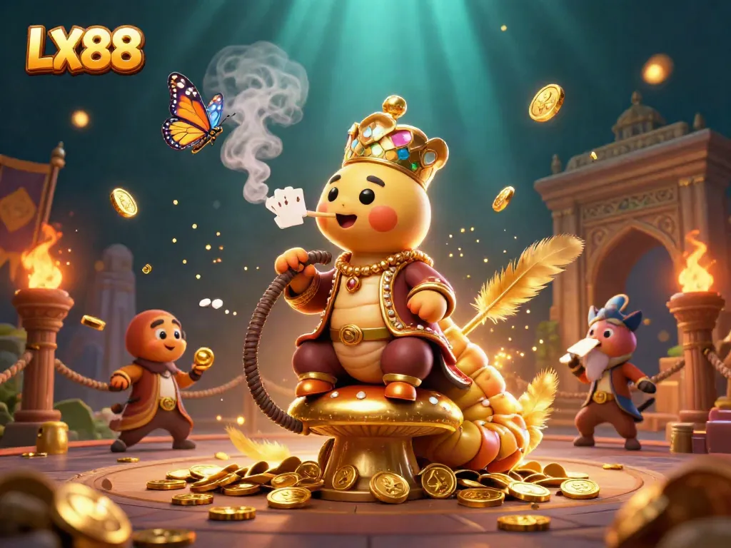 Experience the dynamic thrills of LX88 with a vibrant gaming scene featuring a vibrant caterpillar hookah-master in a captivating online casino.