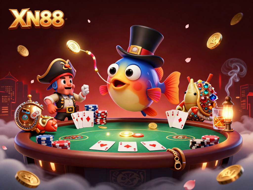 Xn88 showcases a vibrant 3D scene with an anglerfish attracting coins, emphasizing action and excitement.