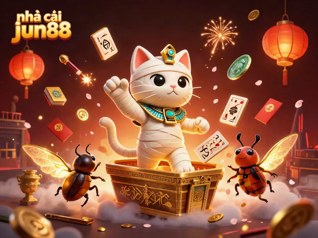 Experience the excitement at nhà cái jun88 with a vibrant 3D scene featuring casino games and rich characters.