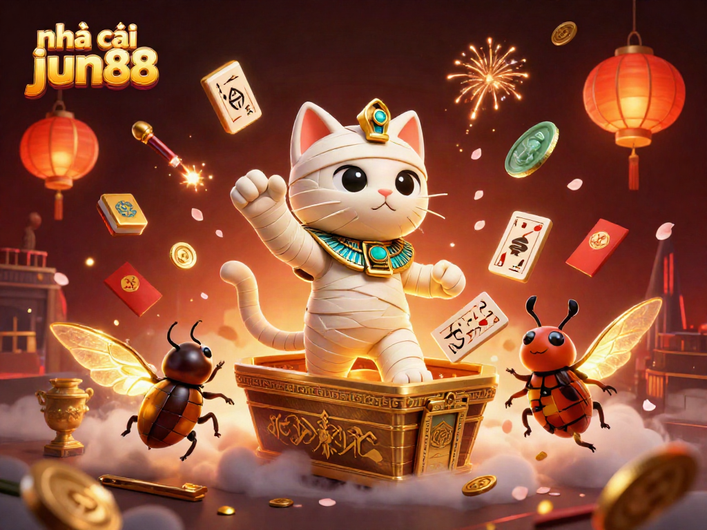 Experience the excitement at nhà cái jun88 with a vibrant 3D scene featuring casino games and rich characters.