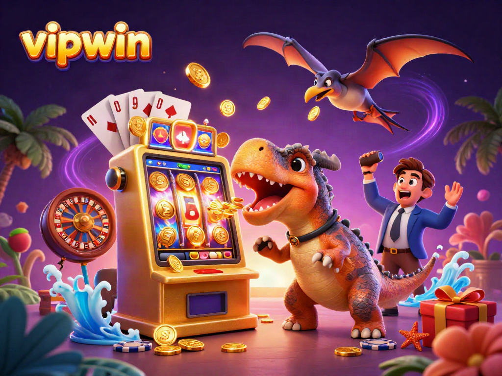 Experience vipwin thrills with a pachycephalosaurus hitting a jackpot in this vibrant casino scene.