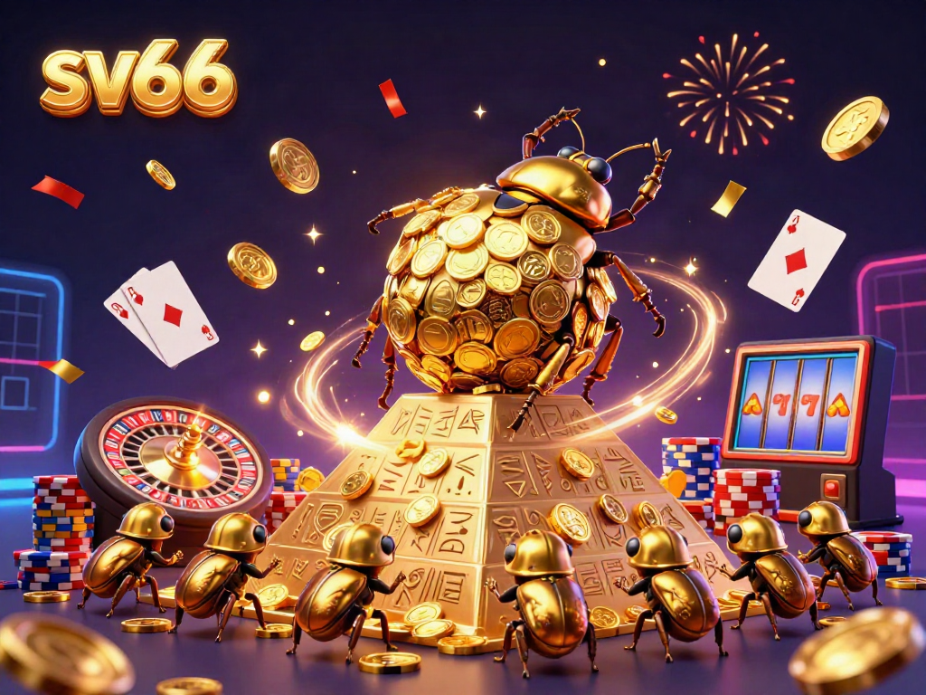 Experience sv66's vibrant gaming adventure with dazzling elements in a casino-themed landscape.