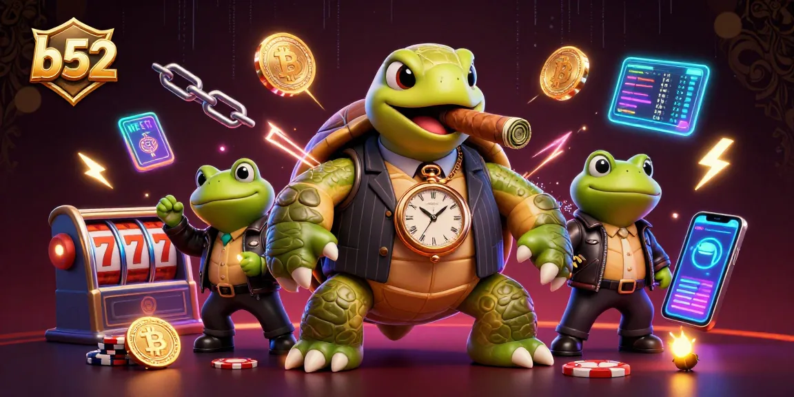 Engage in thrilling slots action at b52 casino, featuring a snapping turtle and bullfrog enforcers.