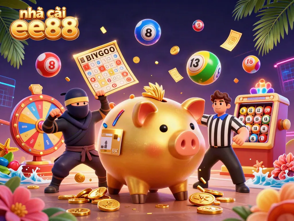 Experience vibrant gaming with nhà cái ee88, showcasing a dynamic casino scene filled with colorful lottery elements.