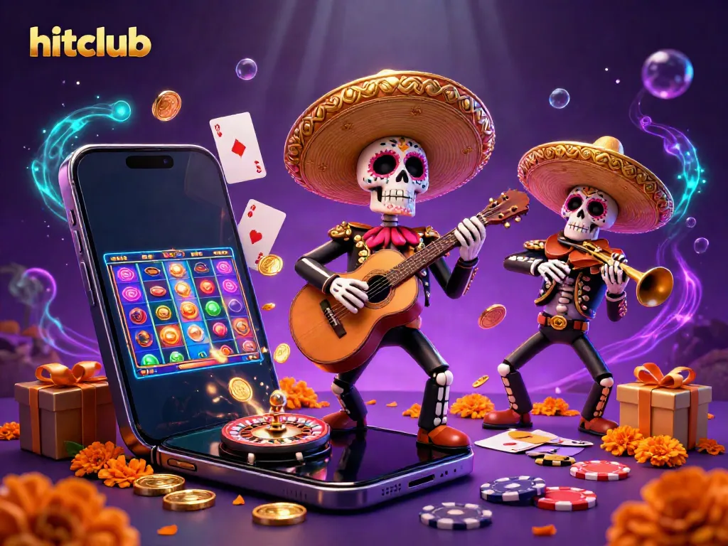 Hitclub's vibrant mariachi band illustration showcases thrilling gaming action and dynamic casino elements.