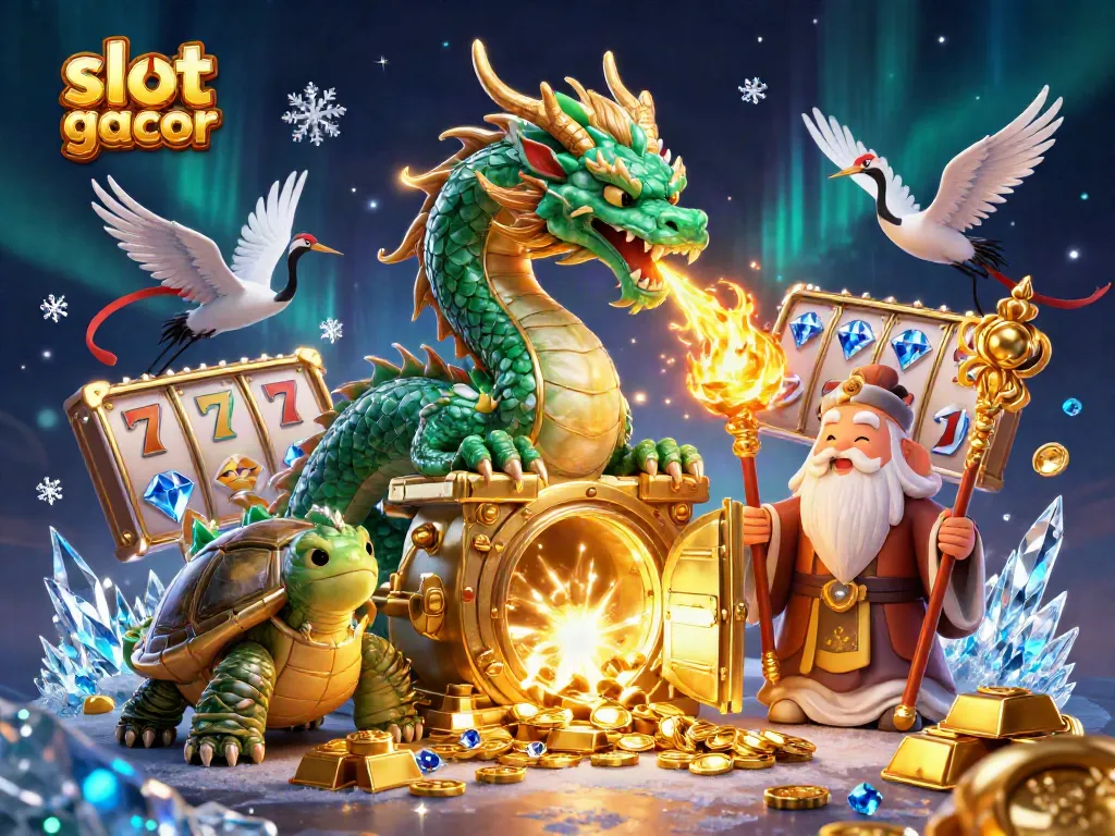 Experience the thrill of slot gacor with a vibrant 3D dragon and lucky symbols in a magical casino world.