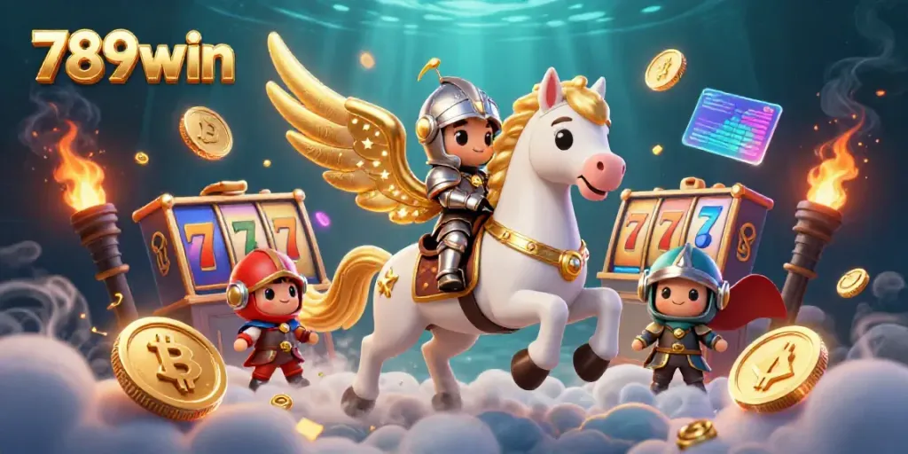 Engage in thrilling gameplay at 789win with 3D characters and slot machine elements sparkling in a vibrant casino atmosphere.