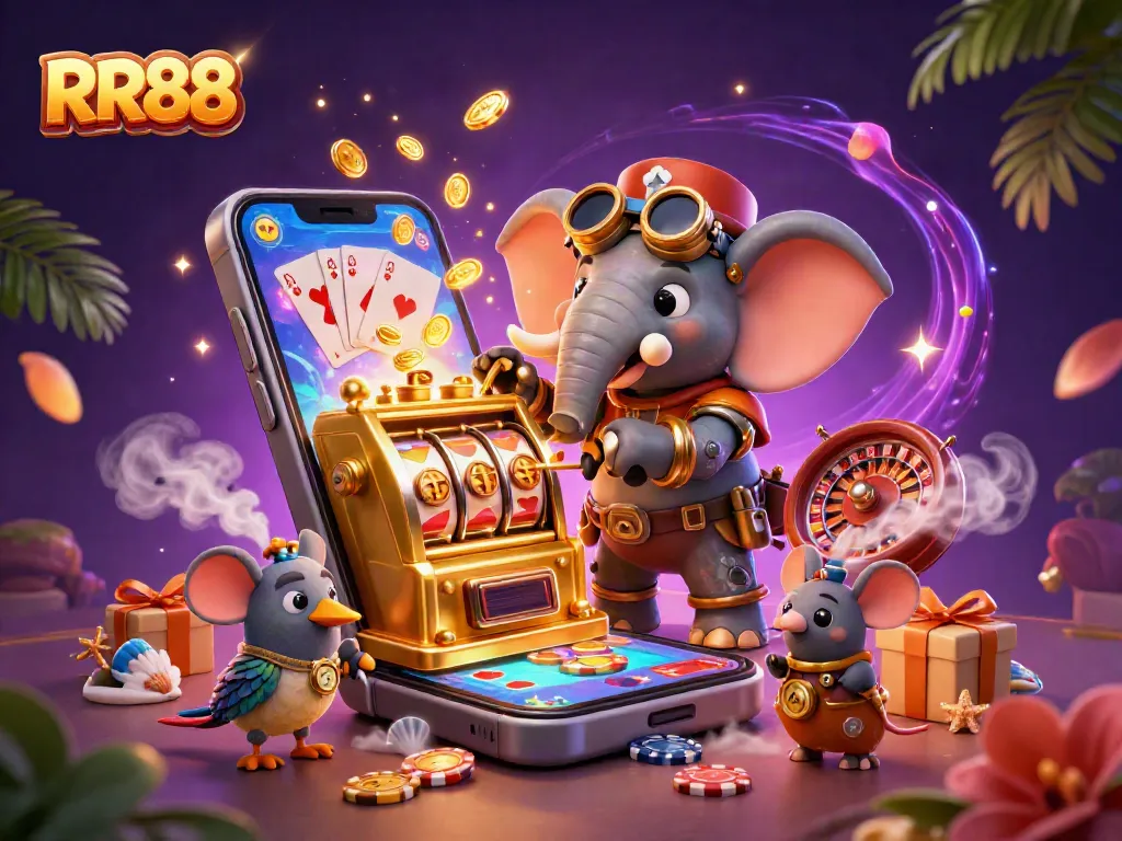 RR88 invites players into a vibrant casino scene with steampunk elements and dynamic gaming excitement.