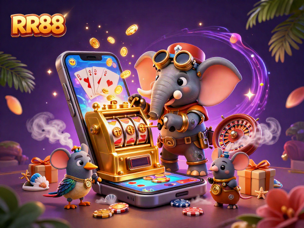 RR88 invites players into a vibrant casino scene with steampunk elements and dynamic gaming excitement.