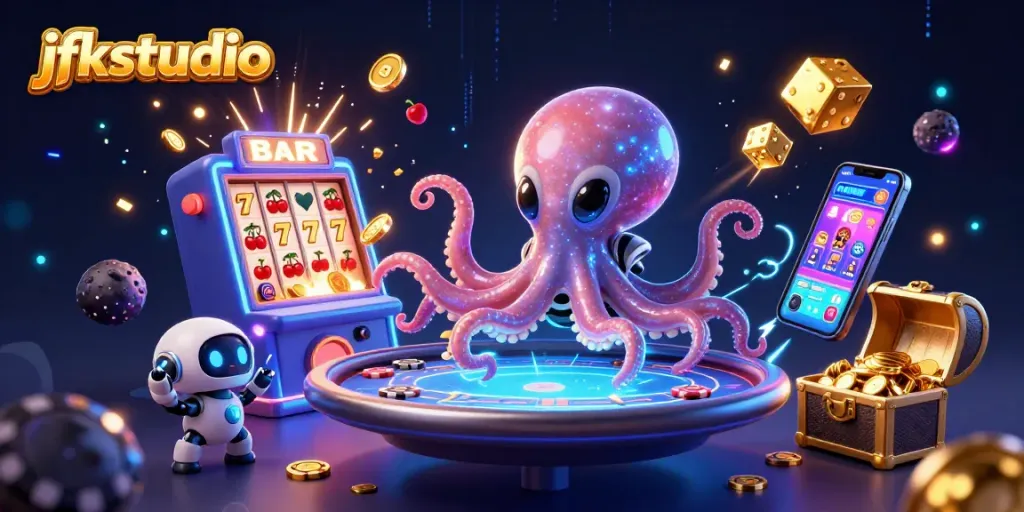 Experience thrilling action at jfkstudio's vibrant online casino, showcasing dynamic gameplay with engaging characters.