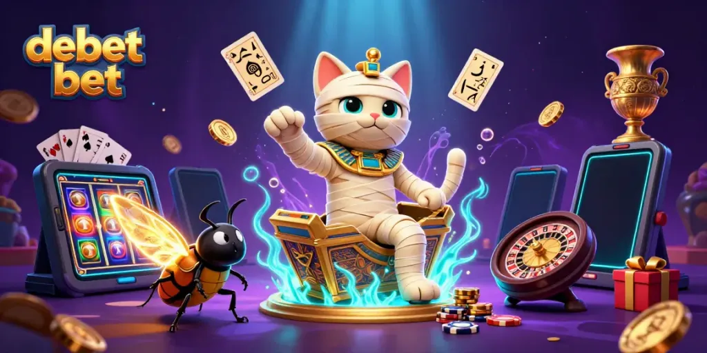 Engage in winning spins with debet bet in a vibrant desert casino scene full of rewards and excitement.