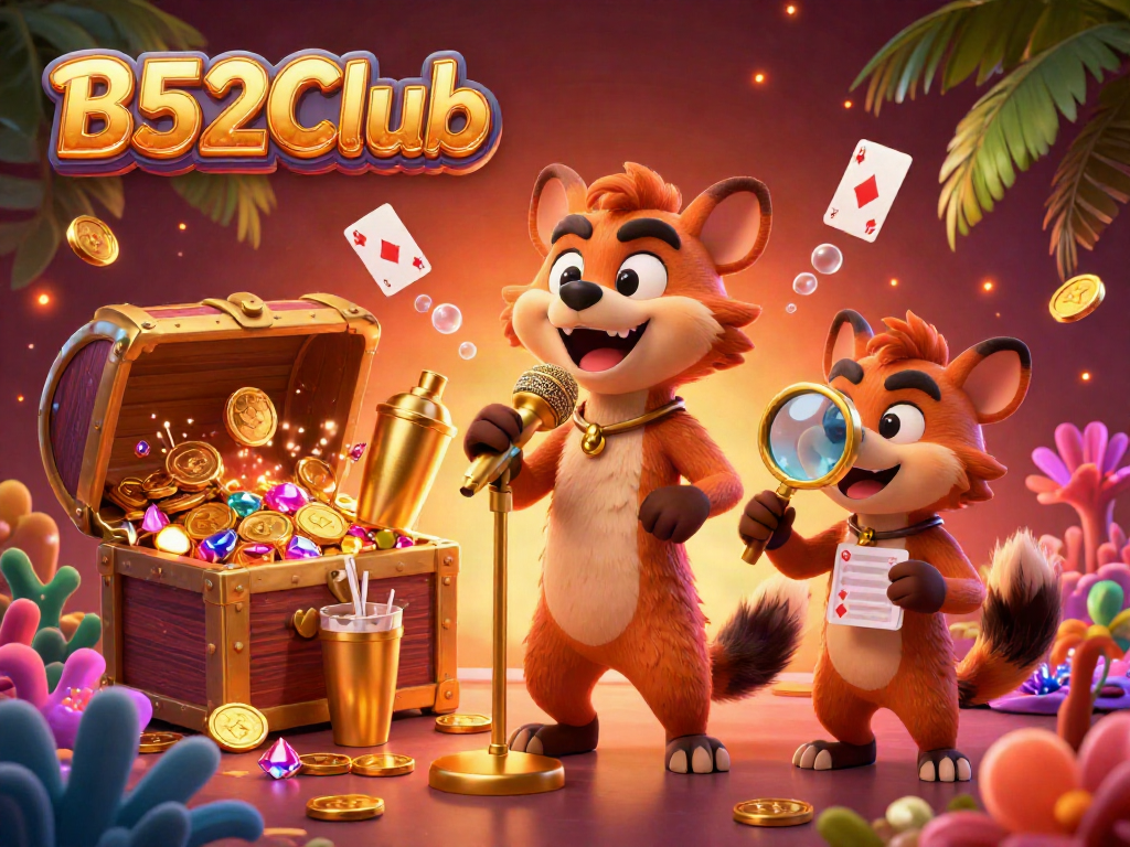 B52Club hyenas entertain in a comedy casino club with vibrant characters and dynamic elements.