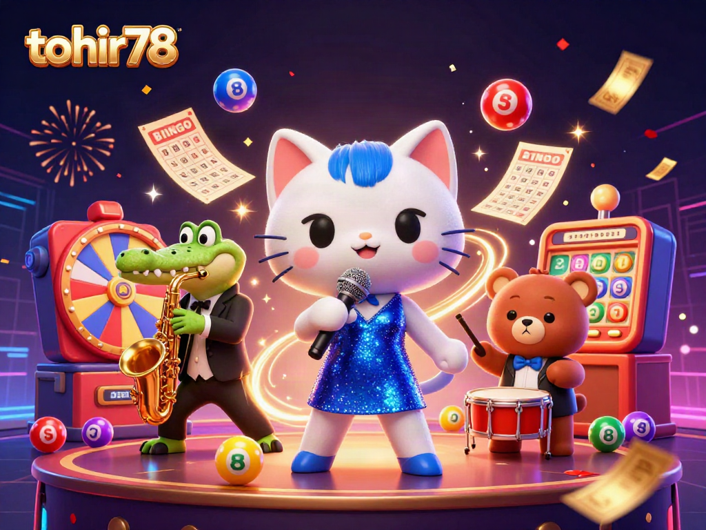 Engage with exciting games at tohir78, featuring joyful characters and vibrant casino elements.