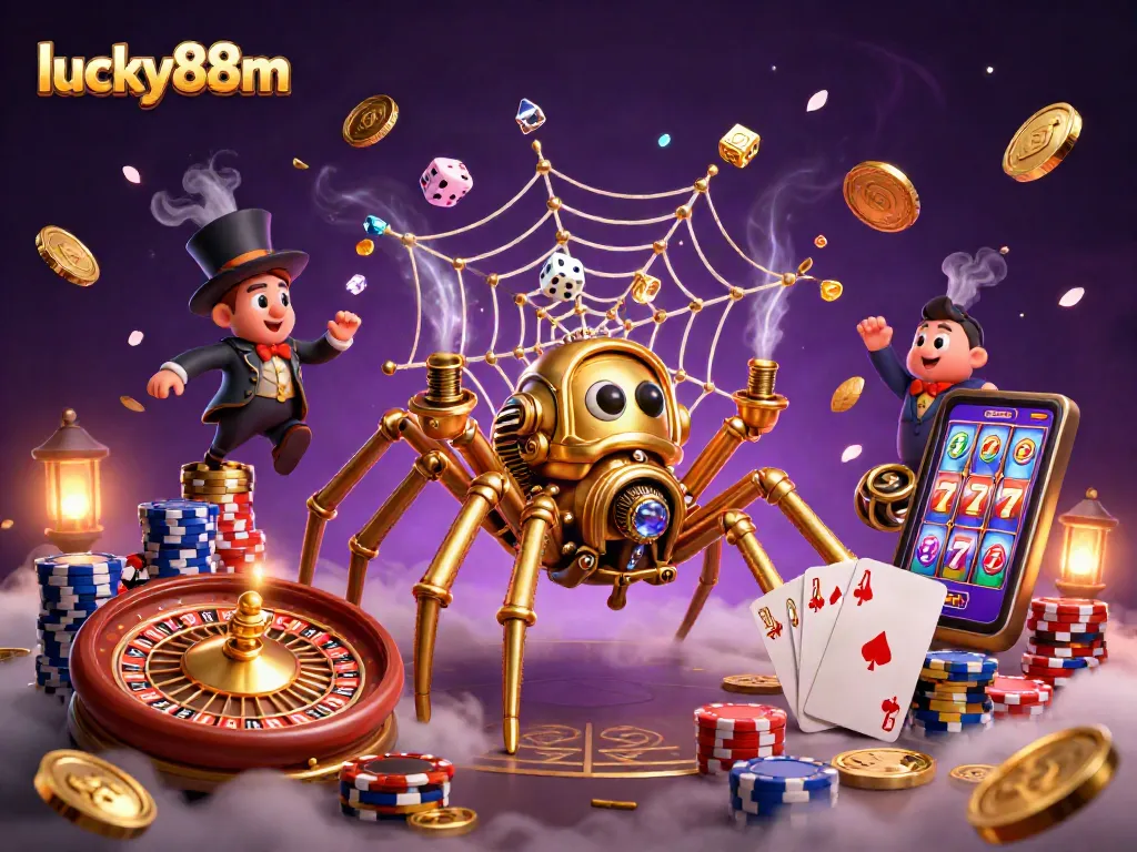 Join the excitement of lucky88m with a striking casino scene filled with steampunk elements and vivid gambling action.