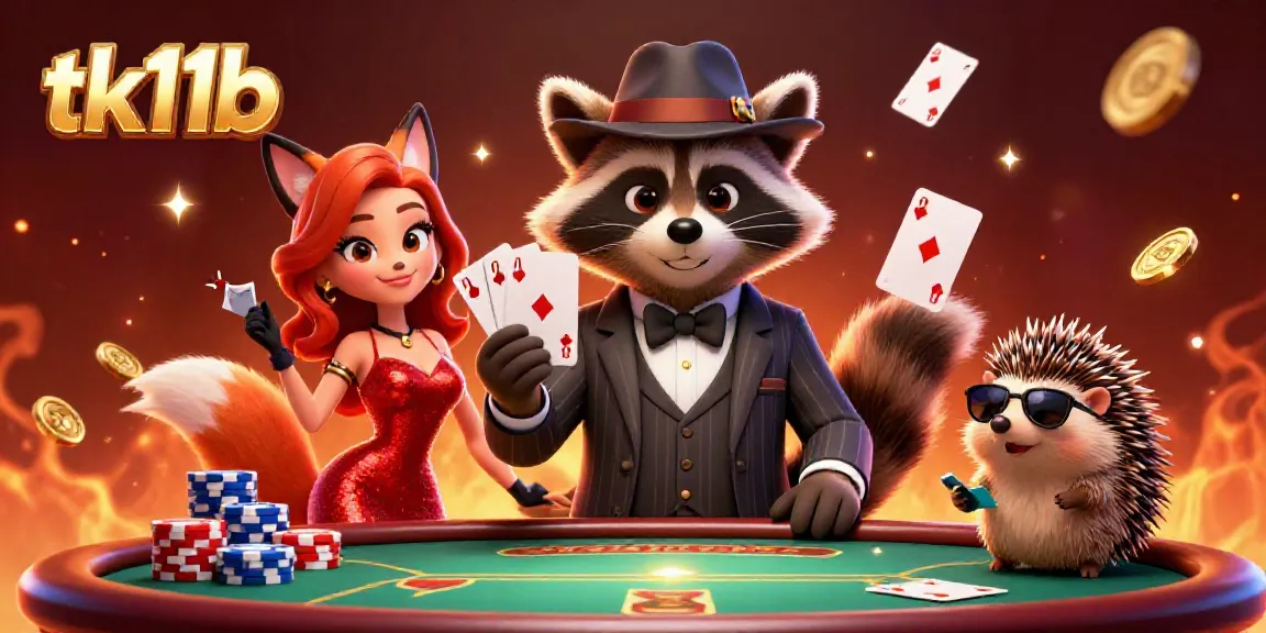 Experience winning thrills at tk11b with a lively casino illustration showcasing poker action and vibrant characters.