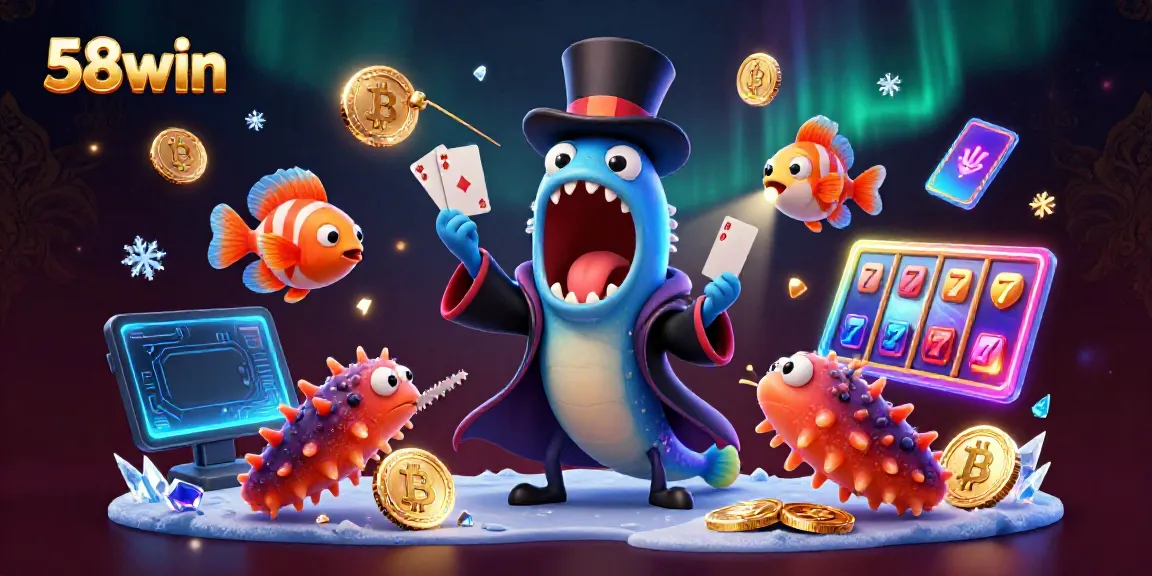 Experience thrilling magic tricks in 58win's vibrant casino scene with playful sea creatures.