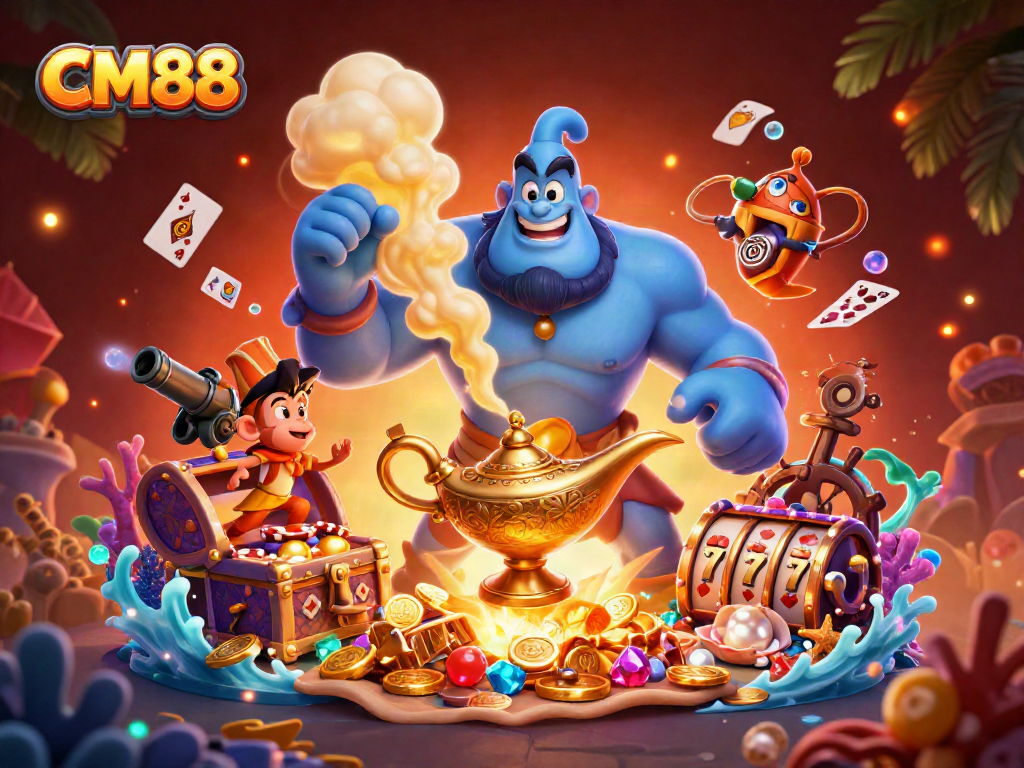 Experience luck and adventure with CM88's magical casino scene featuring captivating characters.
