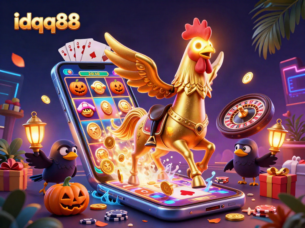 Experience thrilling gameplay at idqq88 with an exciting casino scene featuring vibrant characters and dynamic game elements.